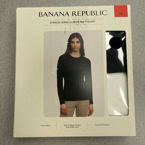 NEW Banana Republic 2-Pack Women's M Long Sleeve Rib T-Shirts Black/White M0187